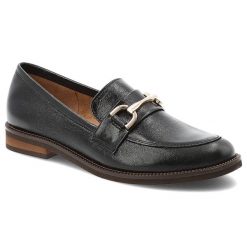 Półbuty damskie Armodo, eleganckie z ozdobą na płaskim obcasie skórzane i wsuwane, czarne, 1510-Q. Czarne półbuty damskie Armodo, z aplikacjami, ze skóry, biznesowe, bez obcasa, na obcasie, bez zapięcia. Za 373.99 zł.