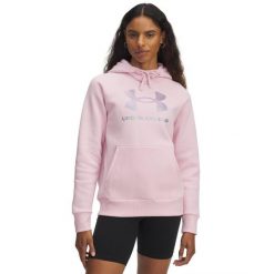 Bluza damska z kapturem Under Armour Rival Fleece Shimmer. Czerwone bluzy sportowe damskie Under Armour, bez wzorów, z kapturem, na fitness i siłownię. Za 276.50 zł.