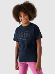 4F T-shirt oversize z nadrukiem dziewczęcy - granatowy 164 (13-14 lat). Niebieskie t-shirty i topy dla dziewczynek 4f, bez wzorów, z bawełny, bez ramiączek. Za 39.99 zł.