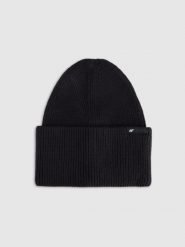 4F Czapka beanie uniseks - czarna Uniwersalny. Czarne czapki i kapelusze męskie 4f, na zimę, bez wzorów, z materiału, klasyczne. Za 69.99 zł.