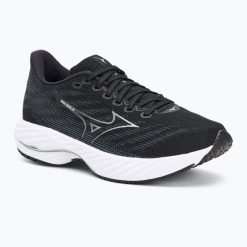 Buty do biegania damskie Mizuno Wave Rider 28. Czarne obuwie sportowe damskie Mizuno, bez wzorów, z gumy, do biegania, mizuno wave. Za 359.99 zł.
