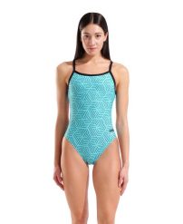 Strój kąpielowy damski Arena Allover Swimsuit Challenge Back. Niebieskie kostiumy jednoczęściowe damskie Arena, bez wzorów, sportowe, na fitness i siłownię. Za 241.99 zł.