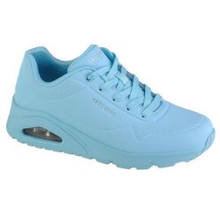 Buty do chodzenia damskie, Skechers Uno-Stand on Air. Niebieskie obuwie sportowe damskie Skechers, bez wzorów, z materiału, trekkingowe. Za 289.00 zł.