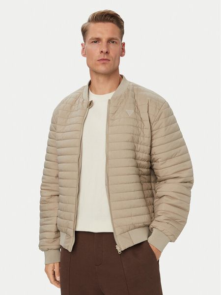 Guess Kurtka bomber Z6YL08 W3514 Beżowy Regular Fit. Brązowe kurtki męskie Guess, l, z aplikacjami, z syntetyku, bez kaptura. Za 654.99 zł.