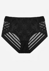 Czarne Siateczkowe Majtki Figi High Waist z Koronkowymi Zdobieniami Heylih. Czarne figi damskie Renee, plus size, z aplikacjami, z jeansu. Za 19.99 zł.