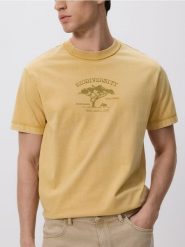 T-shirt comfort z nadrukiem - żółty. Żółte t-shirty męskie Reserved, l, bez wzorów, z bawełny, bez kołnierzyka. W wyprzedaży za 45.99 zł.