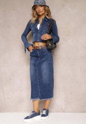 Niebieska Jeansowa Spódnica Midi z Paskiem i Ozdobnym Rozcięciem Amaias. Niebieskie spódnice damskie Renee, xs, bez wzorów, z jeansu, midi. Za 59.99 zł.