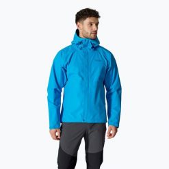Kurtka przeciwdeszczowa męska Rab Downpour. Niebieskie kurtki męskie RAB, m, bez wzorów, bez kaptura. Za 509.99 zł.