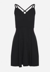 Czarna Rozkloszowana Sukienka z Ozdobnymi Paskami Redaina. Czarne sukienki damskie Born2be, l, bez wzorów, eleganckie, bez kołnierzyka, bez ramiączek, mini, rozkloszowane. Za 69.99 zł.