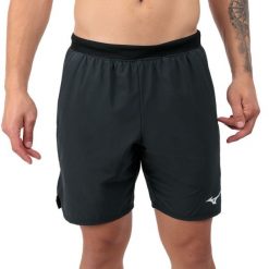 Spodenki tenisowe męskie Mizuno Laser Short. Czarne koszulki sportowe męskie Mizuno, m, bez wzorów, bez kołnierzyka, bez ramiączek, tenisowe. Za 229.99 zł.