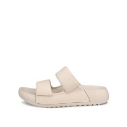 Klapki z dwiema paskami damskie Ecco Cozmo PF. Brązowe klapki damskie ecco, bez wzorów, ze skóry, eleganckie, bez obcasa, na platformie. Za 462.00 zł.