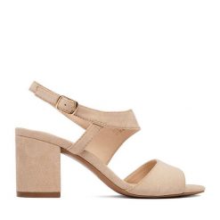 Sandały JENNY. Brązowe sandały damskie Jenny, bez wzorów, bez obcasa, na słupku, bez zapięcia. Za 119.99 zł.