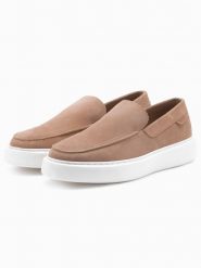 Zamszowe męskie półbuty slip on na grubej podeszwie – jasnobrązowe V3 OM-FOCS-0152 - 44. Brązowe półbuty na co dzień męskie Ombre Clothing, z gumy, klasyczne, bez zapięcia. Za 203.99 zł.