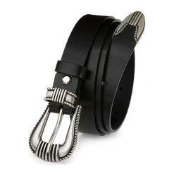 Skórzany pasek damski podkowa kowbojski BELTIMORE D61 : Kolory - czarny, Rozmiar pasków - r.85-100 cm. Czarne paski damskie bez wzorów, klasyczne. Za 54.90 zł.