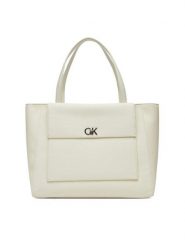 Calvin Klein Torebka Ck Medium Shopper_Tex K60K613178 Biały. Białe torebki do ręki damskie Calvin Klein, bez wzorów, ze skóry, bez dodatków. Za 359.99 zł.