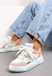 Biało-Pomarańczowe Sneakersy na Grubej Podeszwie z Brokatem Lenema. Białe obuwie sportowe damskie Renee, bez wzorów. Za 99.99 zł.