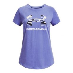 Koszulka dziewczęca Under Armour Live Sportstyle Graphic SS. Białe bluzki dla dziewczynek Under Armour, bez wzorów, bez kołnierzyka, bez ramiączek. Za 59.99 zł.