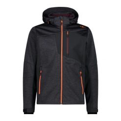 Kurtka z kapturem softshell w dzianinowy wzór CMP. Szare kurtki męskie CMP, xl, bez wzorów, z dzianiny, z kapturem. Za 484.20 zł.