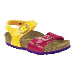 Sandały w kolorze żółto-różowym. Sandały dziewczęce marki Birkenstock. W wyprzedaży za 179.95 zł.