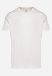Biała Bawełniana Koszulka T-shirt Basic z Dekoltem w Serek Malvinea. Białe t-shirty męskie Born2be, l, bez wzorów, z bawełny, biznesowe, bez kołnierzyka. Za 34.99 zł.