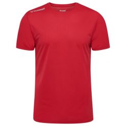 Koszulka Hummel. Czerwone koszulki sportowe męskie Hummel, l, bez wzorów, z materiału, bez kołnierzyka, bez ramiączek, do biegania. Za 109.00 zł.