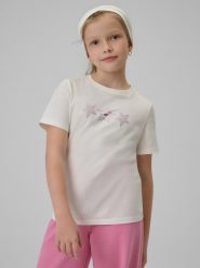 T-shirt regular z nadrukiem dziewczęcy 4F 4FJRSS26TTSHF3455. Białe t-shirty i topy dla dziewczynek 4f, bez wzorów, z bawełny, bez ramiączek. Za 39.99 zł.