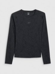 4F Longsleeve treningowy slim szybkoschnący damski - czarny L. Czarne koszulki sportowe damskie 4f, l, bez wzorów, z materiału, bez kołnierzyka, bez ramiączek. Za 129.99 zł.