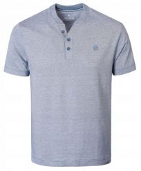 Koszulka Męska (T-Shirt) na Stójce z Guzikami - Pako Jeans - Niebieska. Niebieskie t-shirty męskie Pako Jeans, l, bez wzorów, z bawełny, casualowe, bez kołnierzyka. Za 95.00 zł.