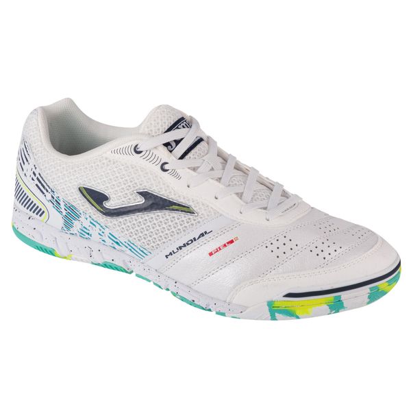 Buty piłkarskie męskie Joma BUTYJOMAMUNS2402INMUNDIAL2402INDOOR. Białe buty sportowe męskie Joma, z materiału, bez zapięcia, do piłki nożnej. Za 199.99 zł.