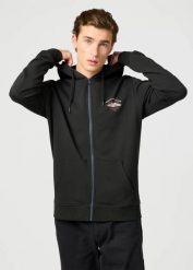 WRANGLER MĘSKA BLUZA WRANGLER GRAPHIC ZIP HOODIE FADED BLACK 112362888. Czarne bluzy męskie Wrangler, m, bez wzorów, bez kaptura. Za 159.99 zł.