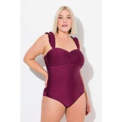 Damski Strój kąpielowy plisy miękkie miseczki ramiączka z regulacją. Fioletowe kostiumy jednoczęściowe damskie Ulla Popken, plus size, bez wzorów, z elastanu, sportowe, plus size, do pływania. Za 244.99 zł.
