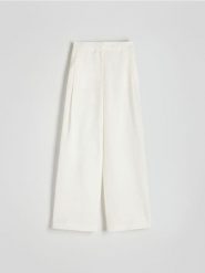 Spodnie z lnu i wiskozy - biały. Białe spodnie materiałowe damskie Reserved, l, bez wzorów, z wiskozy. W wyprzedaży za 99.99 zł.