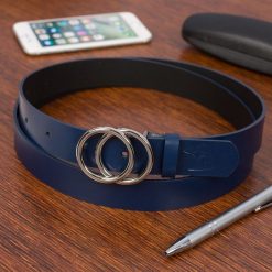 Pasek skórzany BELTIMORE granatowy B04 r.95-110 cm. Niebieskie paski damskie bez wzorów. Za 49.99 zł.