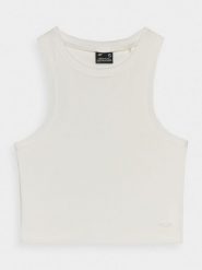 4F Crop top slim damski - beżowy XL. Brązowe koszulki sportowe damskie 4f, xl, bez wzorów, z bawełny, bez kołnierzyka, bez ramiączek. W wyprzedaży za 29.99 zł.