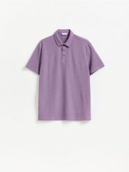 Koszulka polo regular fit - ciemnofioletowy. Fioletowe koszulki polo męskie Reserved, l, bez wzorów, z bawełny, bez ramiączek. Za 79.99 zł.