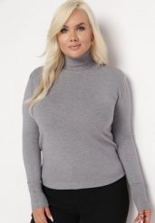 Szary Golf z Długim Rękawem i Ozdobnymi Guzikami Minu. Szare swetry damskie Born2be, xl, bez wzorów, bez kołnierzyka, bez ramiączek, długie, bez kaptura. Za 64.99 zł.