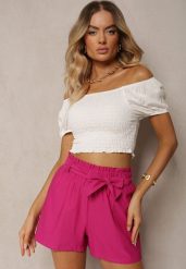Fuksjowe Szorty Bermudy High Waist z Dodatkiem Bawełny Wiązane w Pasie Quisevia. Czerwone szorty damskie Renee, na lato, s, bez wzorów, z bawełny, z podwyższonym stanem. Za 44.99 zł.