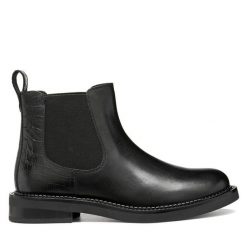Sztyblety Geox. Czarne botki damskie Geox, bez obcasa, na płaskiej podeszwie, bez zapięcia. Za 589.99 zł.