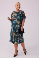 Szyfonowa sukienka Margerita w odcieniach granatu i beżu kontrafałdy PLUS SIZE XXL WIOSNA. Sukienki damskie Moda Size Plus Iwanek, na wiosnę, plus size, bez wzorów, z elastanu, eleganckie, bez kołnierzyka, plus size, bez ramiączek, midi. Za 369.90 zł.