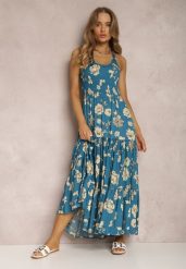 Niebieska Sukienka z Wiskozy Hellitrite. Niebieskie sukienki damskie Renee, na lato, m, bez wzorów, z tkaniny, bez kołnierzyka, bez ramiączek, maxi, rozkloszowane. Za 49.99 zł.