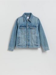 Jeansowa kurtka - niebieski. Niebieskie kurtki męskie Reserved, l, bez wzorów, z denimu, bez kaptura. Za 169.99 zł.