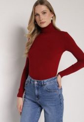 Bordowy Klasyczny Golf z Bawełną Reilisea. Czerwone swetry damskie Born2be, uniwersalny, bez wzorów, z bawełny, klasyczne, bez kołnierzyka, bez ramiączek, bez kaptura. Za 49.99 zł.