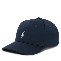 Czapka z daszkiem Polo Ralph Lauren. Niebieskie czapki i kapelusze damskie Polo Ralph Lauren, bez wzorów. Za 319.99 zł.