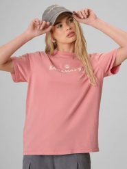4F T-shirt loose z nadrukiem damski - różowy L. Brązowe t-shirty damskie 4f, l, bez wzorów, z bawełny, bez kołnierzyka. Za 79.99 zł.