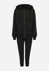 Czarny Komplet Dresowy Bluza z Kapturem i Joggery Rerialda. Czarne bluzy męskie Born2be, l, bez wzorów, z dresówki, z kapturem. Za 159.99 zł.