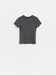 T-shirt z wiskozą - jasnoszary. Szare t-shirty damskie Reserved, l, bez wzorów, z bawełny, bez kołnierzyka. Za 49.99 zł.