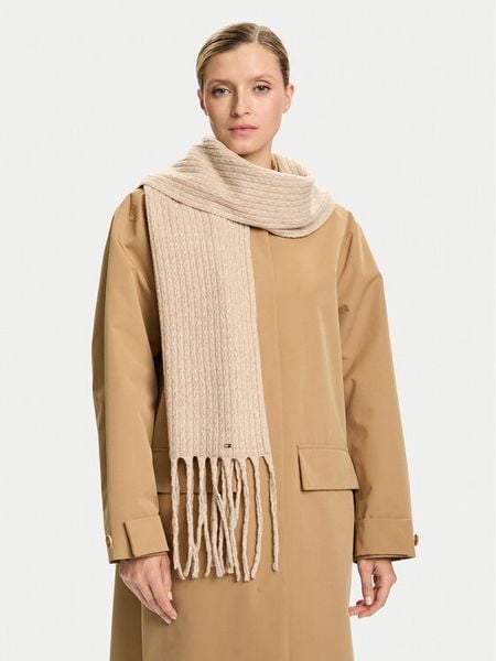 Tommy Hilfiger Szalik Cable Enamel AW0AW17793 Beżowy. Brązowe czapki i kapelusze damskie Tommy Hilfiger, bez wzorów, z nylonu. Za 249.99 zł.