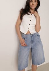 Niebieskie Jeansowe Szorty z Bawełny w Stylu Bermudów z Szerokimi Nogawkami Neamemenis. Niebieskie szorty damskie Born2be, na lato, l, bez wzorów, z bawełny, eleganckie. Za 89.99 zł.