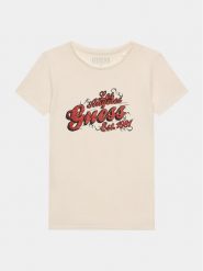 Guess T-Shirt J3BI03 J1314 Écru Regular Fit. T-shirty i topy dla dziewczynek Guess, z aplikacjami, z bawełny, bez ramiączek. Za 99.99 zł.