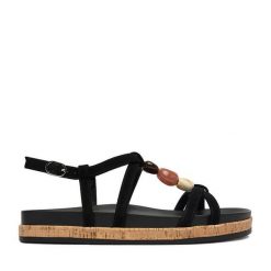 Sandały JENNY. Czarne sandały damskie Jenny, bez wzorów, bez obcasa, na płaskiej podeszwie, bez zapięcia. Za 119.99 zł.